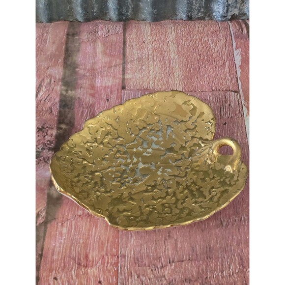 Vintage Weeping Bright Gold Leaf Dish 22kt hand painted Gold USA - Picture 1 of 5